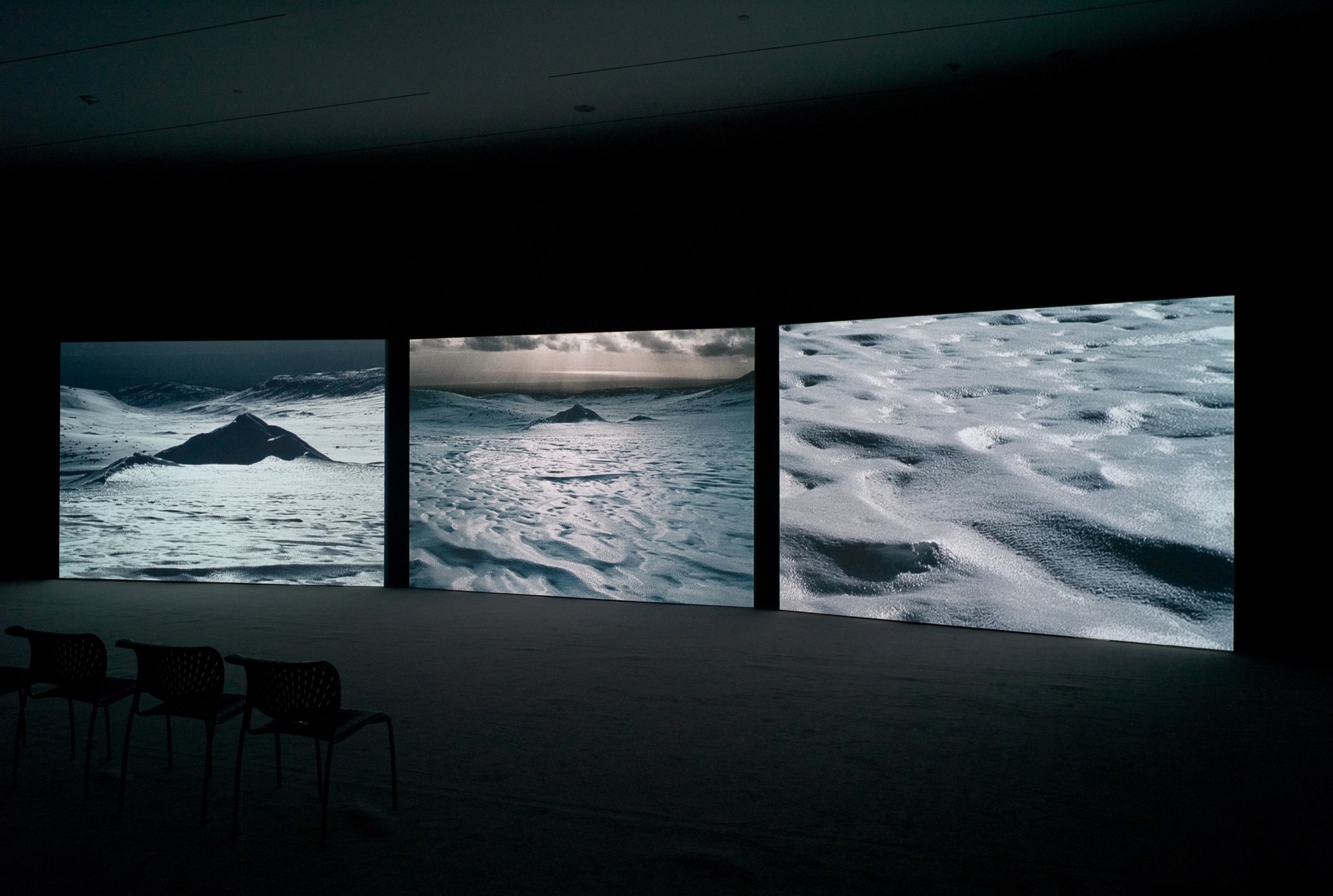 Arctic Re-visions: Isaac Julien's True North. Akron Art Museum, Ohio, 2010  14'' 20', three-screen projection, 16mm film transferred to DVD, black & white/colour, sound.