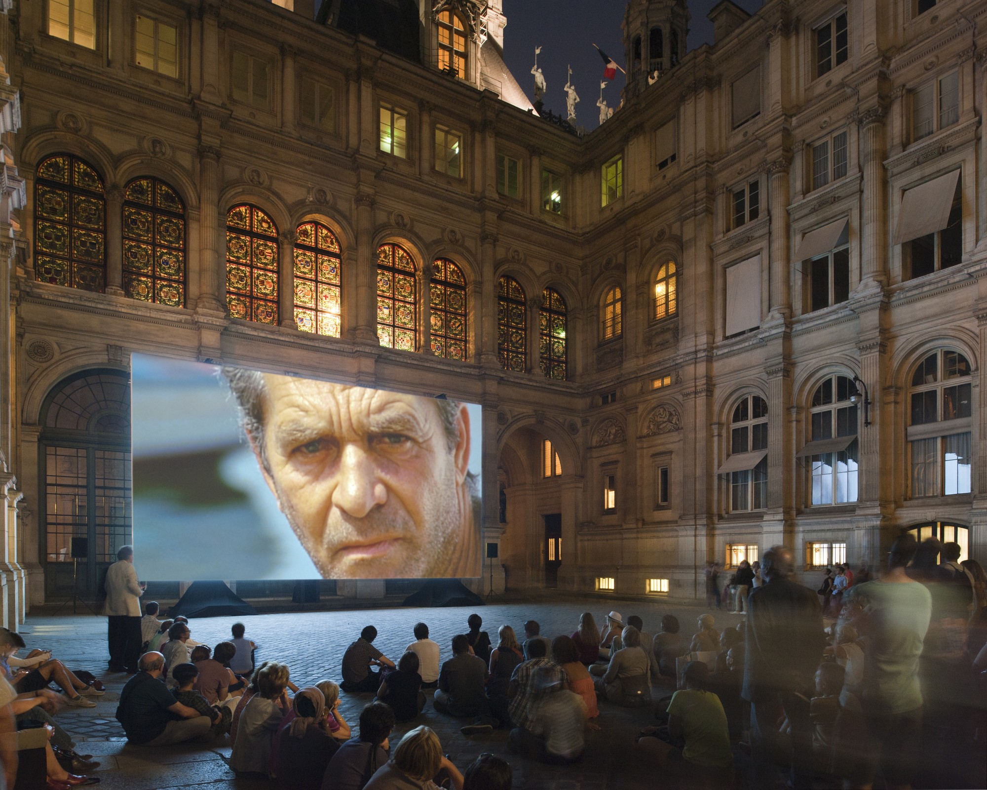 Nuit Blanche. Cour deL'hôtel de Ville, Paris, 2011.  Super 16mm colour film, transferred to High Definition, 5.1 sound, 19' 51"